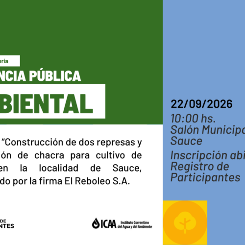 Convocatoria Audiencia Pública Ambiental proyecto de represas y cultivo de arroz en Sauce Convocatoria Audiencia Pública Ambiental proyecto de represas y cultivo de arroz en Sauce